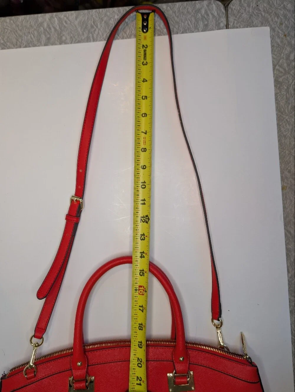 Anne Klein Red Satchel W/Top Handle Zip & Gold Hardware & Detachable Strap